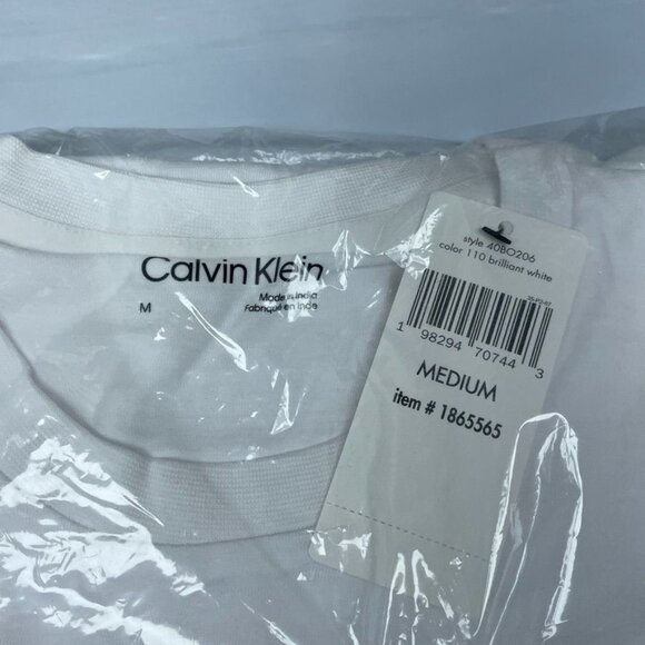 Calvin Klein Mens Brilliant White T-Shirt Size Medium Crewneck a1130 - Picture 3 of 6